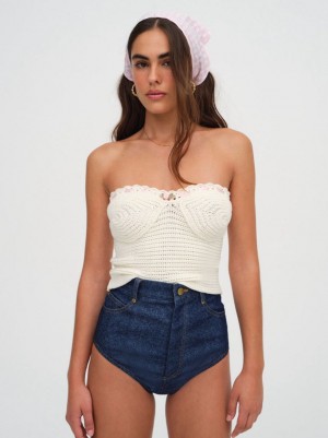 Beige For Love & Lemons Kelsey Crochet Top | US-TCKV86493