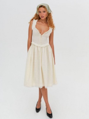 Beige For Love & Lemons Morgan Midi Dress | US-REAF21495