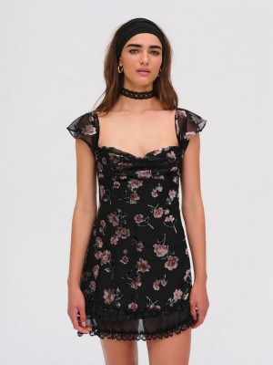 Black For Love & Lemons Aigrette Mini Dress | US-WTUE79423