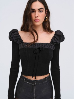 Black For Love & Lemons Aliyah Pointelle Top | US-IYSV47186