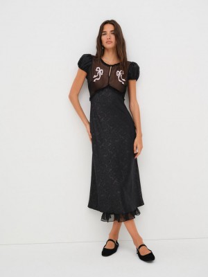 Black For Love & Lemons Catalina Slip Dress | US-UKST36980