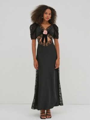 Black For Love & Lemons Corinne Maxi Dress | US-DRJE85103