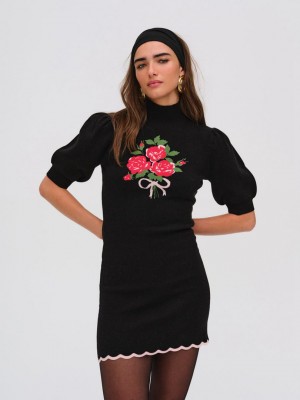 Black For Love & Lemons Donella Knit Mini Dress | US-OVCP93265