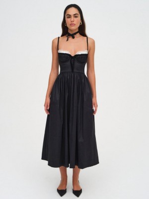 Black For Love & Lemons Doris Midi Dress | US-JXLF25937