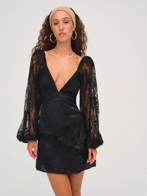 Black For Love & Lemons Gisela Mini Dress | US-DNGH34856