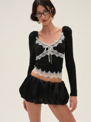 Black For Love & Lemons Lena Bubble Mini Skirt | US-PBJA52741