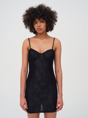 Black For Love & Lemons Lindy Lace Mini Dress | US-BREH42153