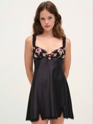 Black For Love & Lemons Love Garden Slip Dress | US-HAQU52874