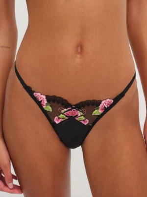 Black For Love & Lemons Love Garden Thong | US-VSLH32746