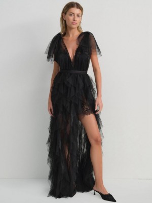 Black For Love & Lemons Maxine Gown Maxi Dress | US-TKGO90213