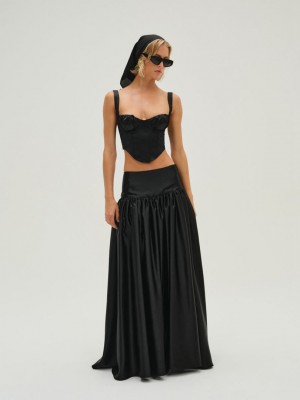 Black For Love & Lemons Nelly Maxi Skirt | US-YTQH34926