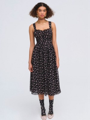 Black For Love & Lemons Noa Midi Dress | US-EGXF76401