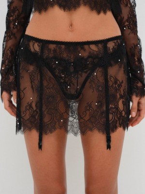 Black For Love & Lemons Sonja Lace Mini Skirt | US-SWGY40521