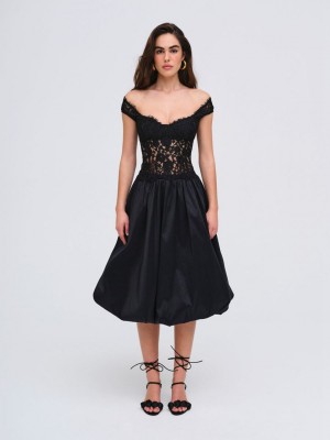 Black For Love & Lemons Waverley Midi Skirt | US-KAWH47961