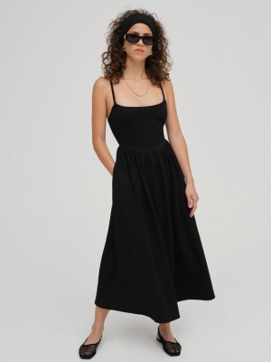 Black For Love & Lemons Wilhelmina Midi Dress | US-DGWK57403