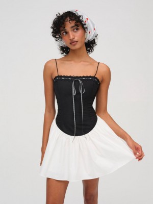 Black / White For Love & Lemons Annabella Mini Dress | US-IUOC47305