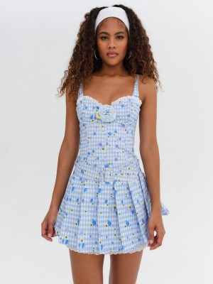 Blue For Love & Lemons Brigitta Mini Dress | US-PKUN8794