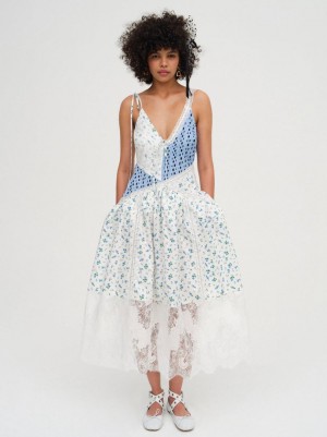 Blue For Love & Lemons Colby Patchwork Midi Dress | US-RKYI60453