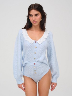 Blue For Love & Lemons Cupid Cable Knit Cardigan | US-WMJD36024