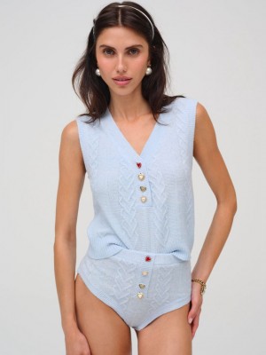 Blue For Love & Lemons Cupid Cable Knit Vest | US-PVUC54819