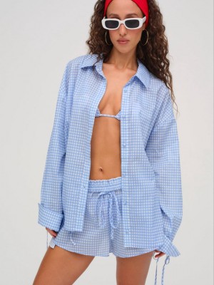 Blue For Love & Lemons Gingham Button-Down Top | US-YFGQ18962