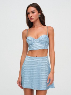 Blue For Love & Lemons Glitter Grid Mini Skirt | US-KIGL32405