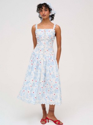 Blue For Love & Lemons Livia Linen Midi Dress | US-TXOV96307