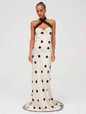 Cream / Black For Love & Lemons Dorothy Dot Gown Maxi Dress | US-VSPK36429