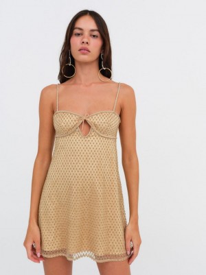 Gold For Love & Lemons Glitter Slip Dress | US-JVCF50738