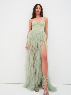 Green For Love & Lemons Bustier Gown Maxi Dress | US-CSHJ38501