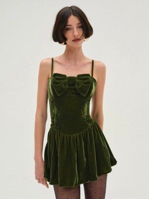 Green For Love & Lemons Martini Velvet Mini Dress | US-EZIJ1672