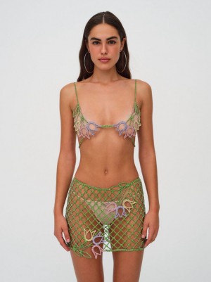 Green For Love & Lemons Tulip Grid Rhinestone Skirt | US-ZGAE27841