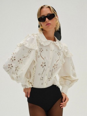 Ivory For Love & Lemons Adelie Embroidered Top | US-UPVG94270