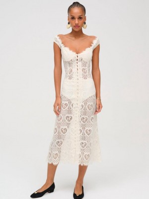 Ivory For Love & Lemons Doily Lace Midi Dress | US-UOCB46807