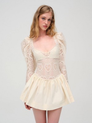 Ivory For Love & Lemons Doily Lace Mini Dress | US-VJOY79481