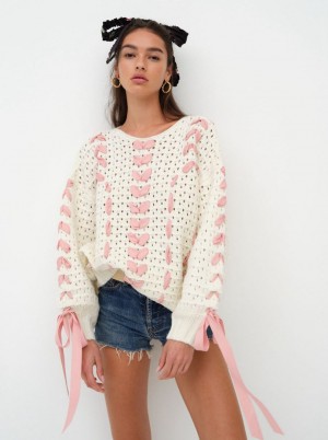 Ivory For Love & Lemons Laurel Oversized Sweater | US-GLKT8391