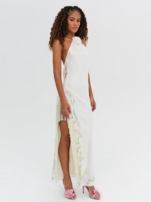 Ivory For Love & Lemons Tina Embroidered Maxi Dress | US-HTCS84962