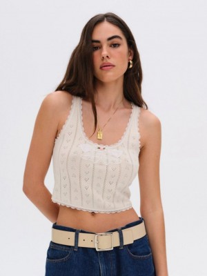 Neutral For Love & Lemons Angelina Knit Tank Top | US-XOPU87521