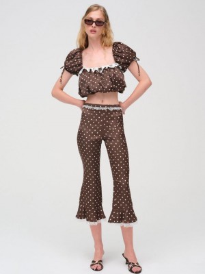 Neutral For Love & Lemons Chocolate Dot Capri Pants | US-TGCM86324