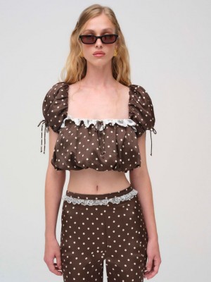 Neutral For Love & Lemons Chocolate Dot Top | US-AYOR9215