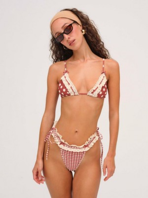 Neutral For Love & Lemons Denim Dot Triangle Bikini Top | US-SMKP92376