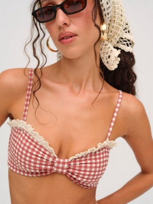 Neutral For Love & Lemons Gingham Bandeau Bikini Top | US-UXZP32948