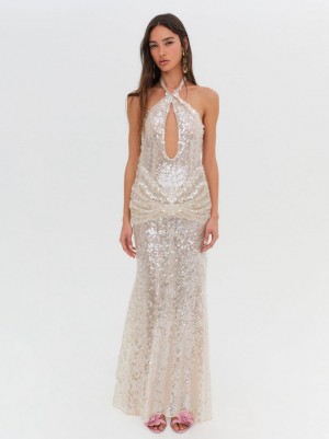 Neutral For Love & Lemons Sydney Sequin Maxi Dress | US-CLRQ13256