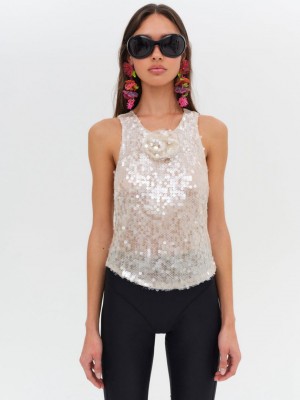 Neutral For Love & Lemons Sydney Sequin Top | US-TKFM51237