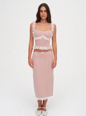 Pink For Love & Lemons Andy Knit Midi Skirt | US-CVOD8295