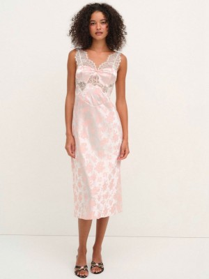 Pink For Love & Lemons Audrey Jacquard Midi Dress | US-EGIP8214