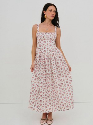 Pink For Love & Lemons Etienne Midi Dress | US-WMQN86052