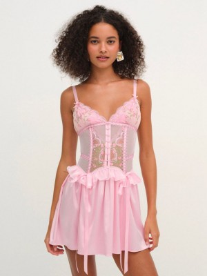 Pink For Love & Lemons Ily Embroidered Slip Dress | US-YFXG58021