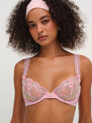 Pink For Love & Lemons Ily Embroidered Underwire Bra | US-SHCM76428