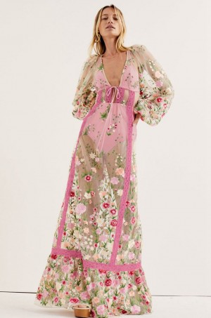 Pink For Love & Lemons Luna Maxi Dress | US-MSCX15642